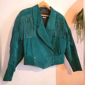 Phoenix USA | VINTAGE WESTERN TEAL BOHO LEATHER FRINGE JACKET | Medium
